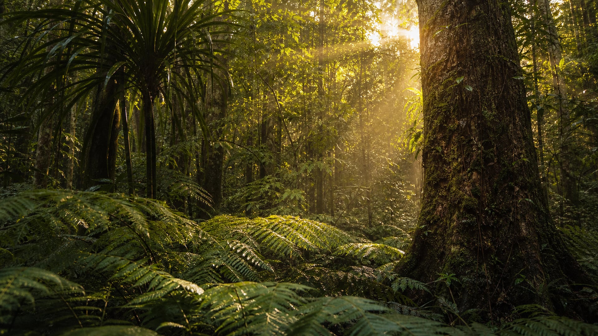 Northern NSW rainforest understorey at dawn