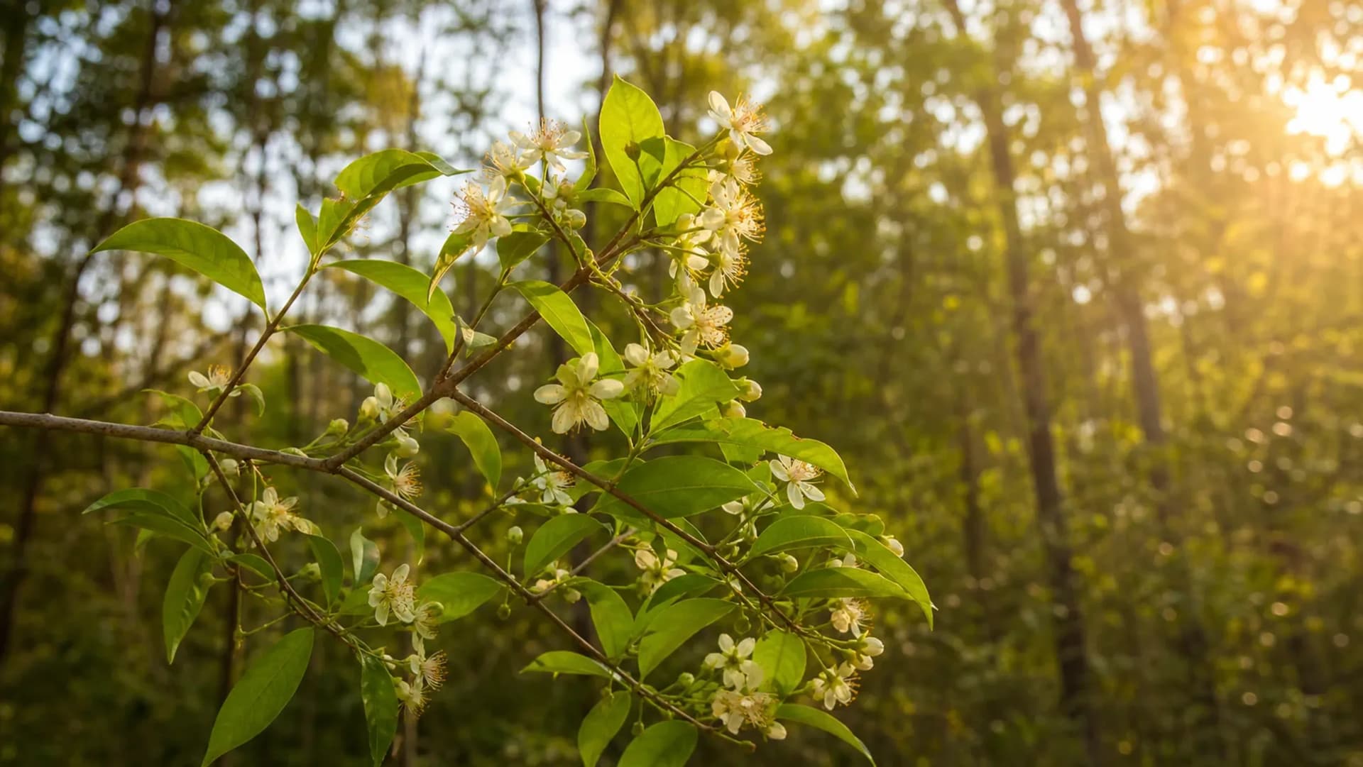A lemon-myrtle branch in flower from the VKA Australia native-botanical library, the kind of east-coast native source we build native-botanical flavours from