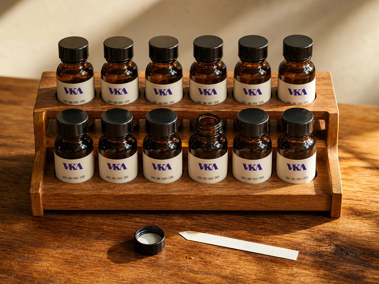 A rack of flavour intermediates on the VKA Australia bench in Southport, drawn on for AU and NZ briefs.